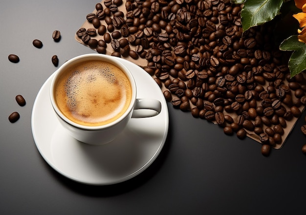 Penna per taccuino da caffè su flatlay in pelle nera