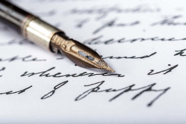 Foto penna stilografica su un&#39;antica lettera manoscritta
