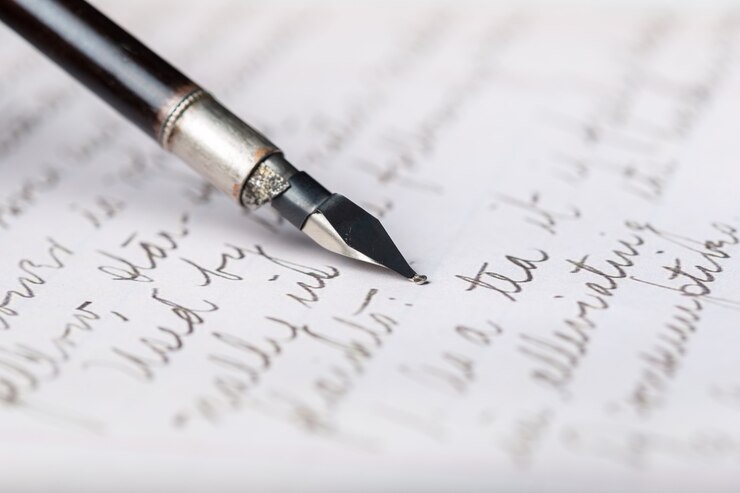 Foto penna stilografica su una lettera scritta a mano antica