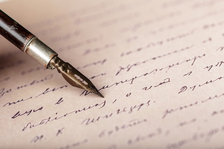 Foto penna stilografica su una lettera scritta a mano antica