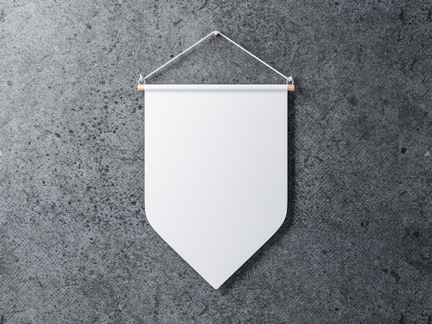 Pennant bianco vuoto appeso a un muro di cemento rendering 3d