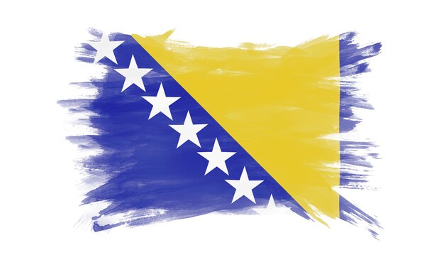 Pennellata bandiera Bosnia ed Erzegovina, bandiera nazionale su sfondo bianco