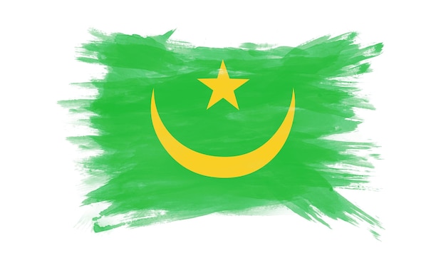 Pennellata bandiera Mauritania, bandiera nazionale su sfondo bianco