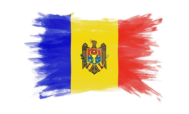 Pennellata bandiera Moldavia, bandiera nazionale su sfondo bianco