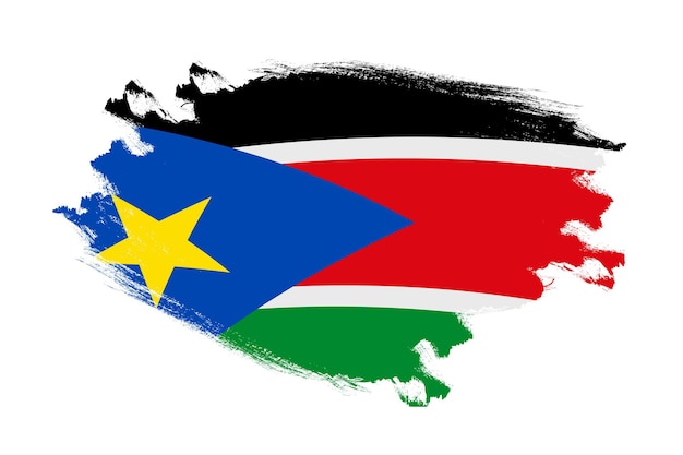 Pennello a tratto astratto con texture bandiera nazionale del Sudan del sud su sfondo bianco isolato