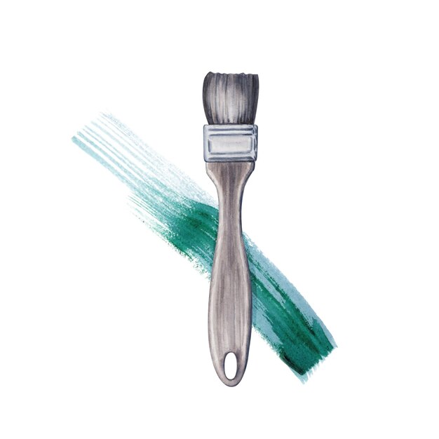 Pennello piatto elegante con tratto di pennello verde smeraldo Illustrazione ad acquerello disegnata a mano isolata