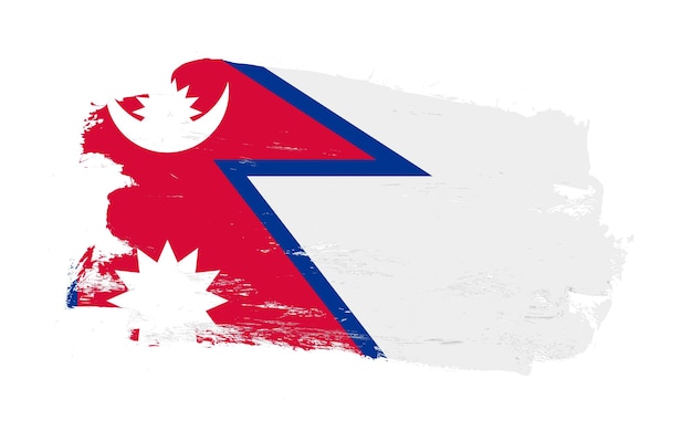 Pennello tratto dipinto bandiera in difficoltà del nepal su sfondo bianco