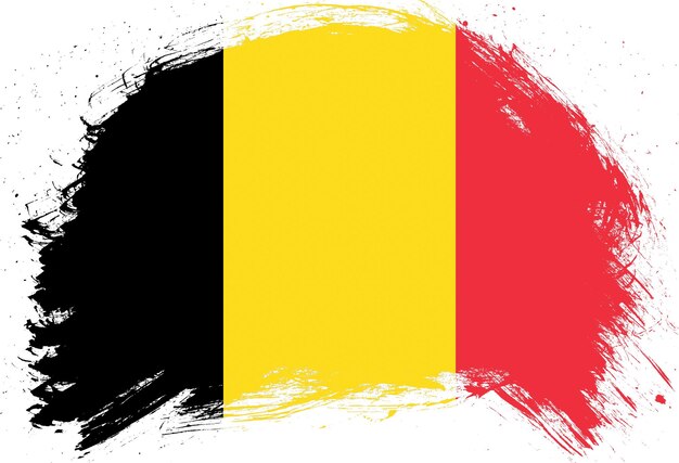 Pennello tratto in difficoltà dipinta bandiera del belgio su sfondo bianco