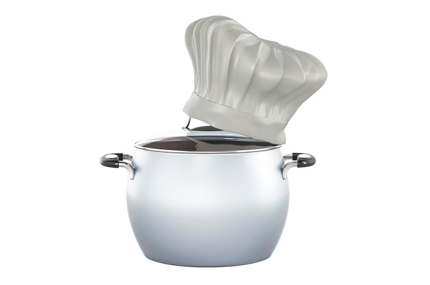 Pentola in acciaio con concetto di cucina Chefs Hat rendering 3D
