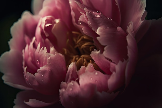 Peonia in piena fioritura con gocce d'acqua sui petali Un sorprendente colpo macro IA generativa