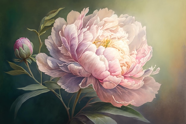 Peonia in pittura ad acquerello in tonalità pastello