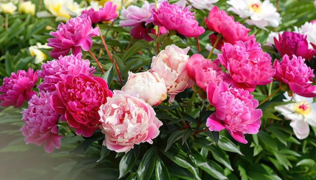 Peonie di fiori che fioriscono nel giardino delle peonie