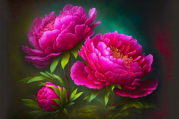 Peonie fucsia luminose su sfondo sfocato