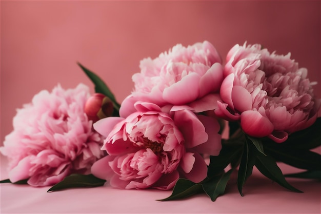 Peonie rosa su sfondo rosa pastello Contenuti generati dall'intelligenza artificiale