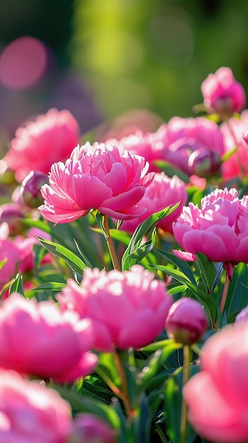 Peonie su uno sfondo morbido e sognante, copia lo spazio, la bandiera primaverile-estate.