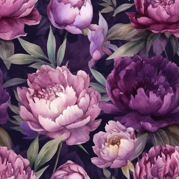 Peonie viola su sfondo viola scuro.