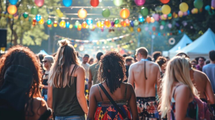 People from different backgrounds at an outdoor festival