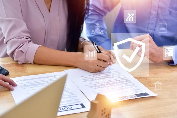 Photo people signature for buy insurance concept hand signature document for life insurance investment