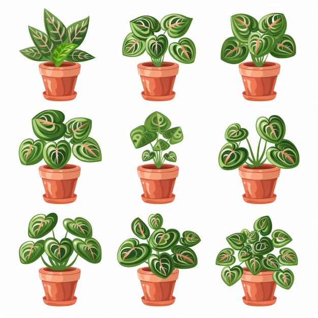 Peperomia Pot Plant Icon Set Peperomia Plant Flat Design Abstract Peperomia Symbol Pot Semplice