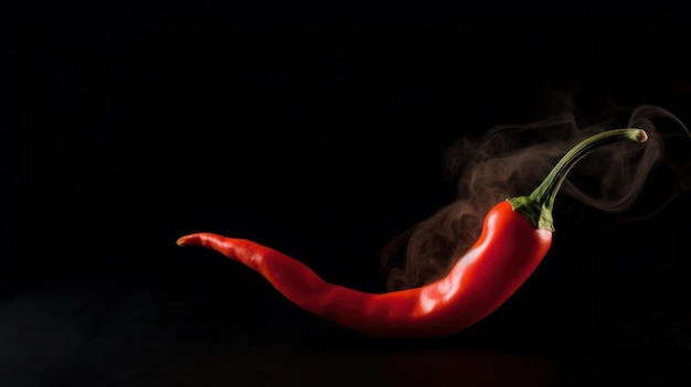 Peperoncino affumicato rosso caldo su sfondo nero Generato dall'intelligenza artificiale