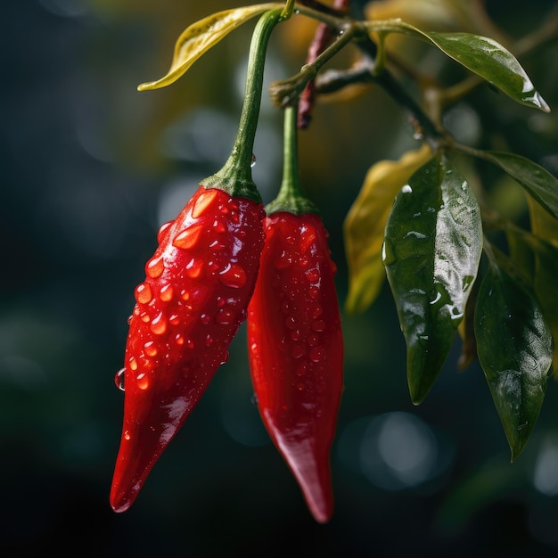 Peperoncino chili sull'albero verdura che cresce in fattoria biologica generativa ai