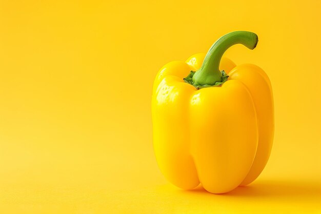Peperoncino dolce giallo su sfondo giallo Paprika o peperoncino bulgaro Dieta vegana Cibi organici sani Verdure ingredienti per la preparazione delle insalate Vitamine per la cottura