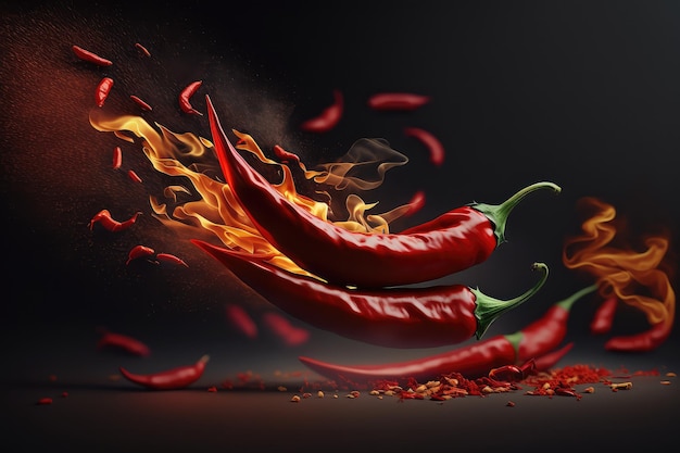 Peperoncino rosso sano e biologico con fiamma di fuoco generativa ai