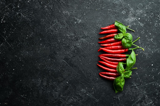 Peperoncino rovente Vista dall'alto Cucina messicana Spazio libero per il testo