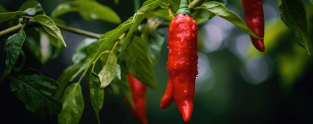 Peperoncino sull'albero che cresce in un'azienda agricola biologica ai generativa