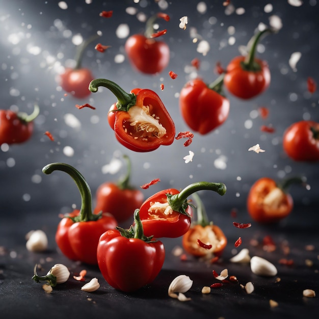 Peperoncino sullo sfondo dell'aria per la pubblicità del cibo