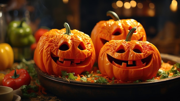 Peperoni arancione ripieni di zucca di Halloween jack o 'lantern Generative Ai