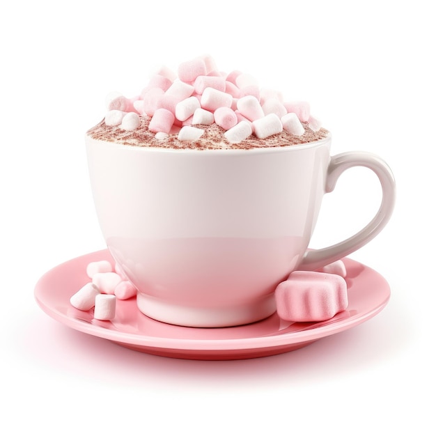 Peppermint marshmallow cacao caldo in tazza isolato su bianco