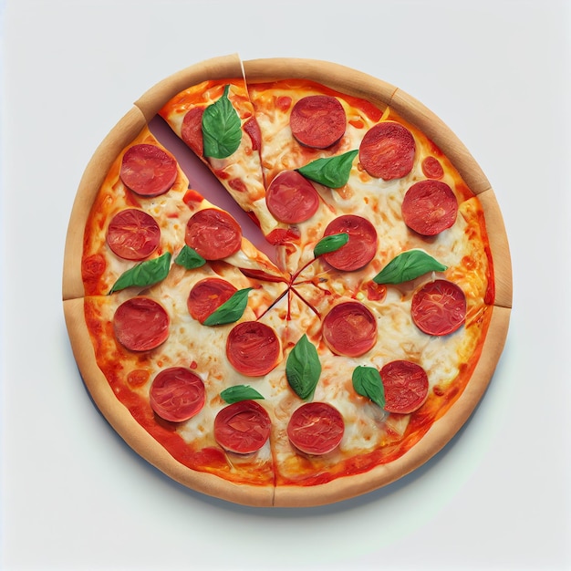 Pepperoni Pizza su sfondo bianco illustrazione AI generativa