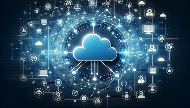 per pubblicità e banner come Cloud Connectivity Un'icona cloud elegante si collega a vari numeri digitali