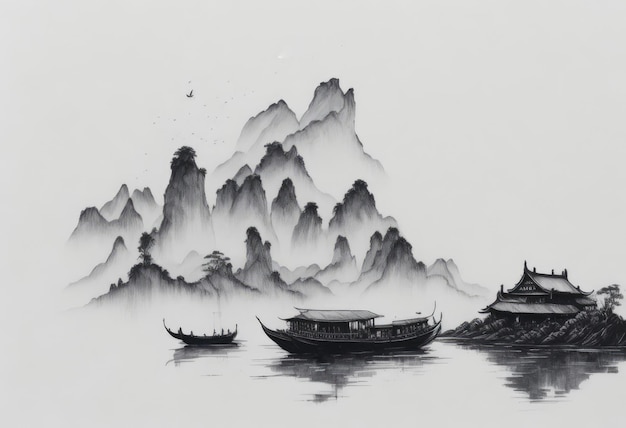Percorso di pittura in inchiostro cinese silenziato generato dall'AI