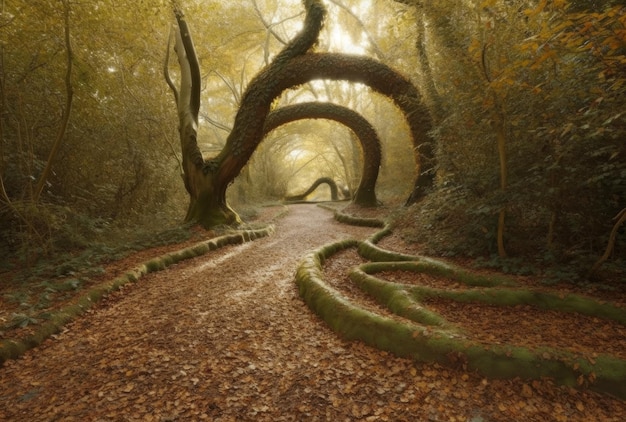 percorso nel bosco con piante rampicanti