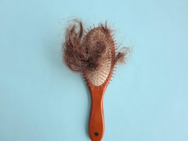 Perdita di capelli sul pettine di legno Problema di perdita di capelli e alopecia