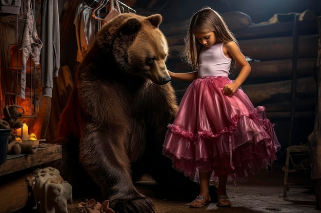 Perduta nel racconto digitale La bambina con l'orso delle fate che usa lo smartphone