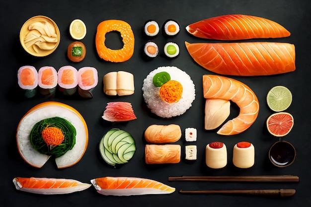 Perfect Sushi knolling layout perfetto del cibo sushi