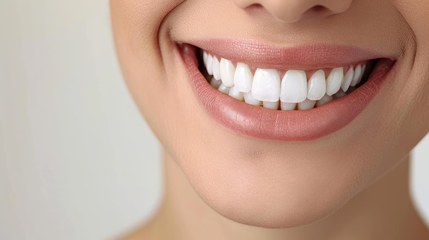 Perfetti denti sani sorriso di una donna isolato su uno sfondo bianco