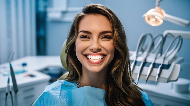 Perfetti denti sani sorriso di una giovane donna denti sbiancamento paziente della clinica dentale