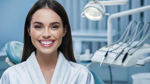 Perfetti denti sani sorriso di una giovane donna denti sbiancamento paziente della clinica dentale