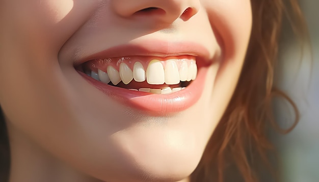 Perfetto sorriso bianco di neve da vicino di una donna