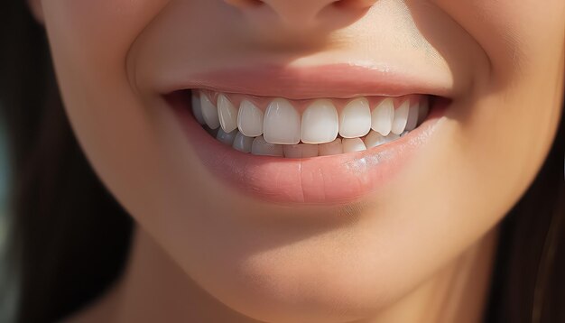 Perfetto sorriso bianco di neve da vicino di una donna