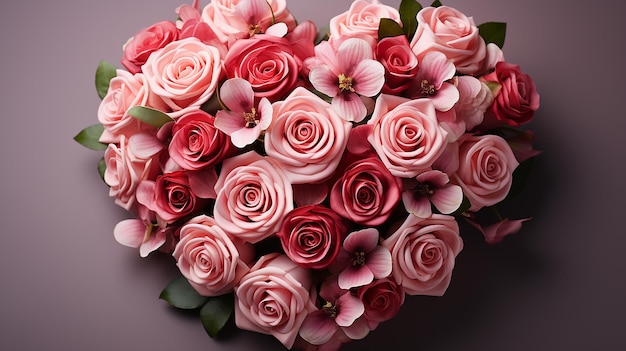 Perfezione dei petali del bouquet di rose a forma di cuore