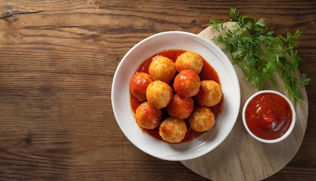 Perfezione di palline di formaggio con salsa di pomodoro in omaggio