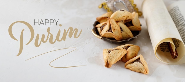 Pergamena dei biscotti delle orecchie di Esther haman e degli oggetti del Festival di Purim