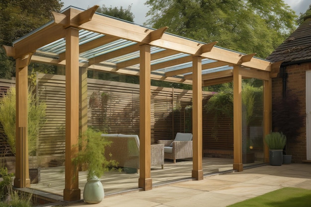 Pergola con pannelli di vetro che forniscono una sensazione leggera e ariosa