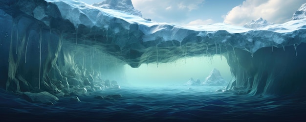 Pericolo nascosto dell'iceberg e concetto di riscaldamento globale IA generativa