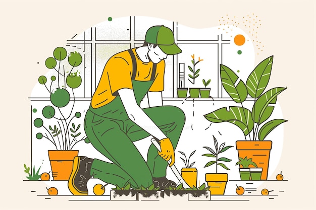 person Gardening at home concept outline illustrazione della campagna pubblicitaria